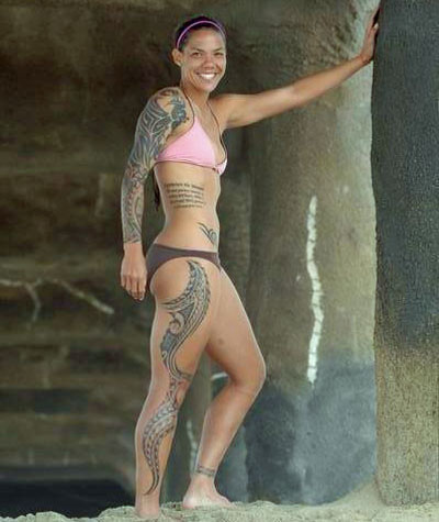 She has two full arm sleeves a leg tattoo and tattoos pretty much 